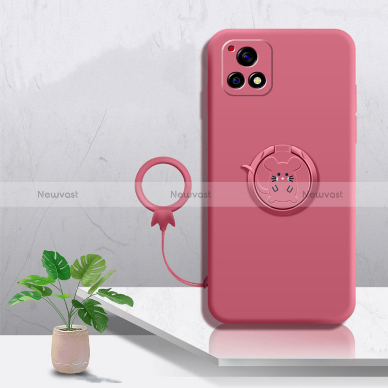 Ultra-thin Silicone Gel Soft Case Cover with Magnetic Finger Ring Stand S01 for Vivo iQOO U3 5G