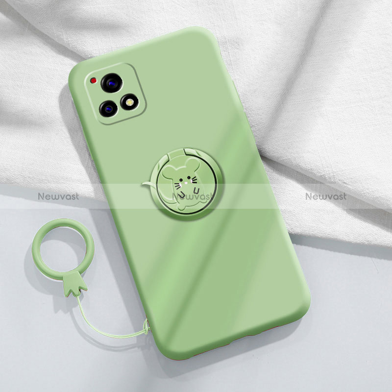 Ultra-thin Silicone Gel Soft Case Cover with Magnetic Finger Ring Stand S01 for Vivo iQOO U3 5G Green