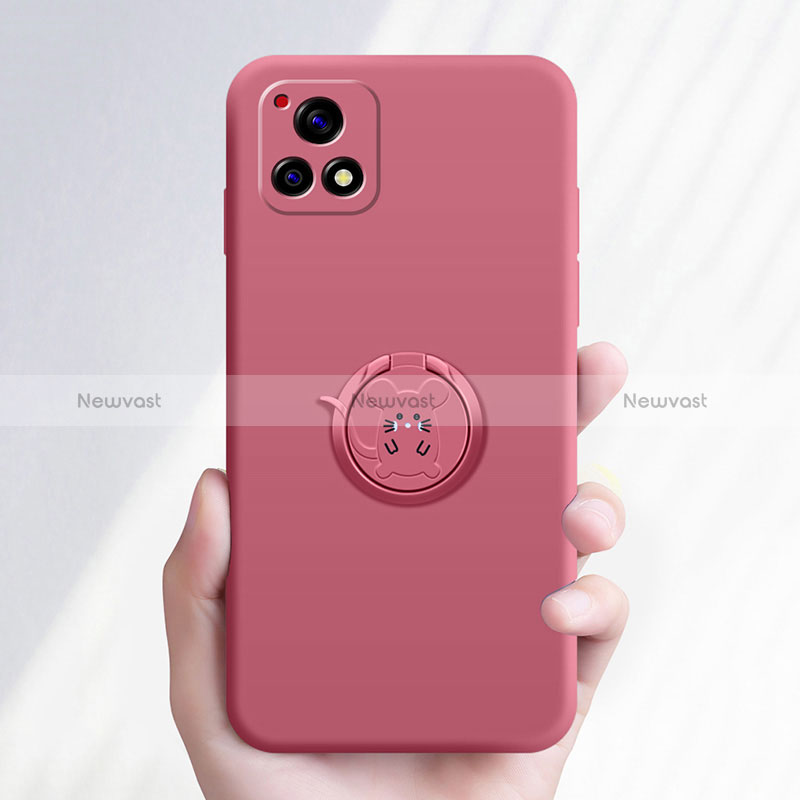 Ultra-thin Silicone Gel Soft Case Cover with Magnetic Finger Ring Stand S01 for Vivo iQOO U3x 5G