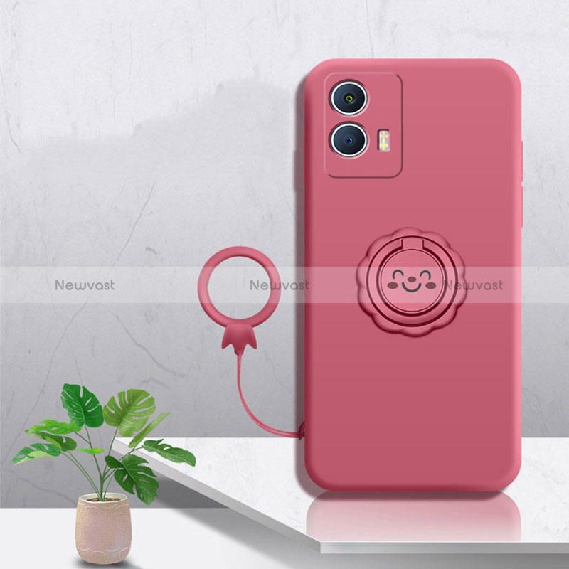 Ultra-thin Silicone Gel Soft Case Cover with Magnetic Finger Ring Stand S01 for Vivo iQOO U5 5G