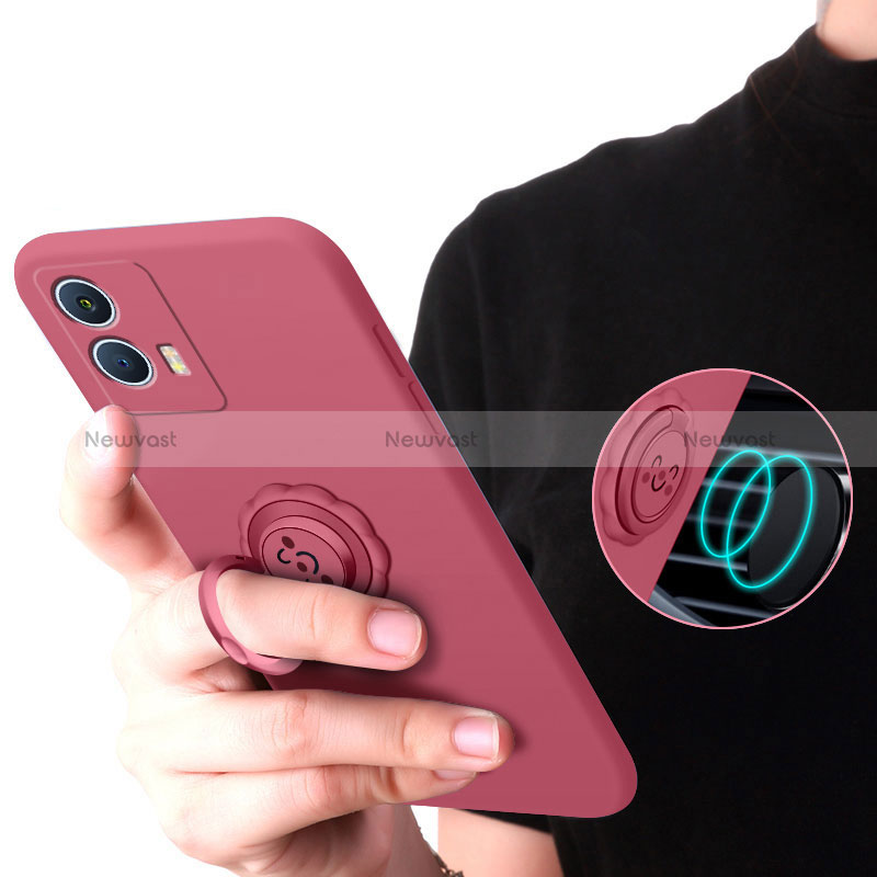 Ultra-thin Silicone Gel Soft Case Cover with Magnetic Finger Ring Stand S01 for Vivo iQOO U5 5G