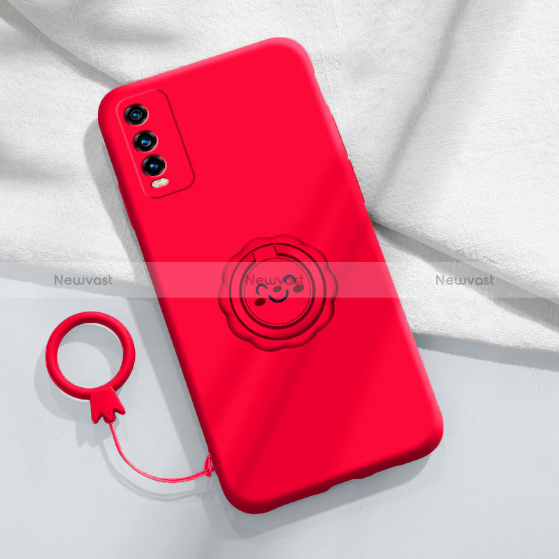 Ultra-thin Silicone Gel Soft Case Cover with Magnetic Finger Ring Stand S01 for Vivo iQOO U5 5G