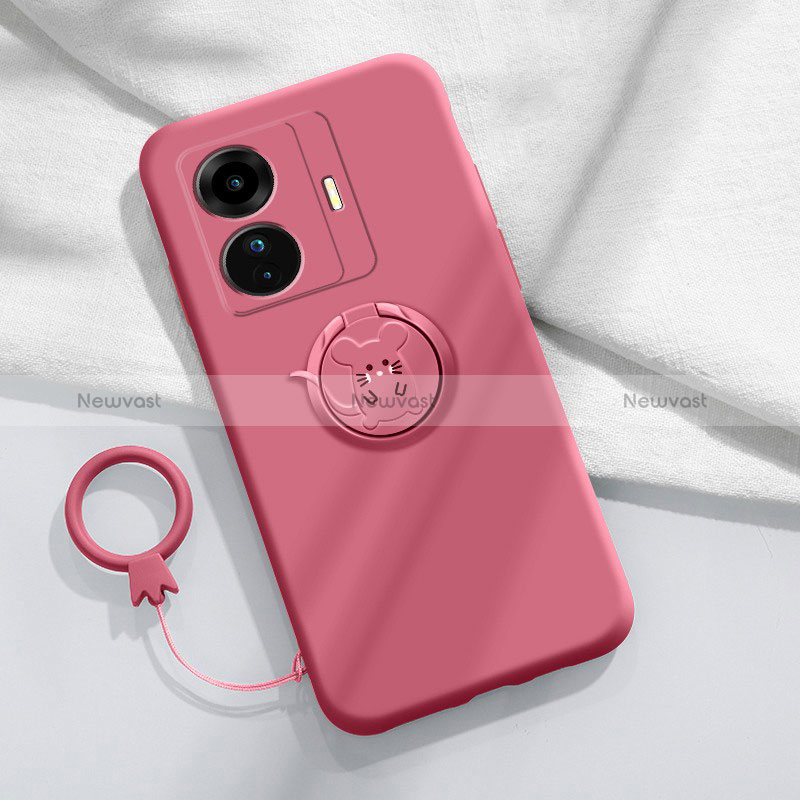 Ultra-thin Silicone Gel Soft Case Cover with Magnetic Finger Ring Stand S01 for Vivo iQOO Z6 Pro 5G