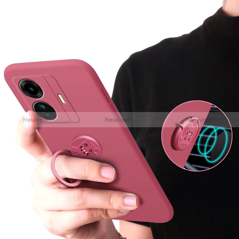 Ultra-thin Silicone Gel Soft Case Cover with Magnetic Finger Ring Stand S01 for Vivo iQOO Z6 Pro 5G