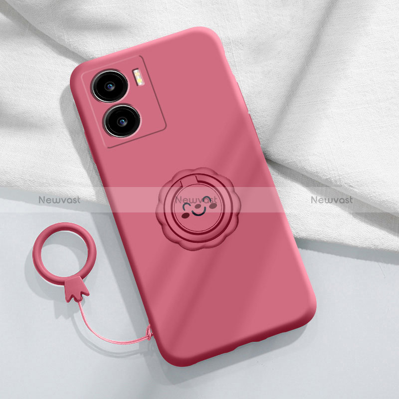 Ultra-thin Silicone Gel Soft Case Cover with Magnetic Finger Ring Stand S01 for Vivo iQOO Z7 5G