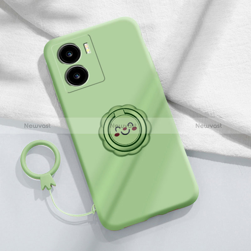 Ultra-thin Silicone Gel Soft Case Cover with Magnetic Finger Ring Stand S01 for Vivo iQOO Z7 5G Green