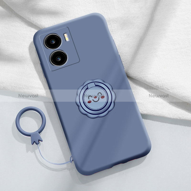 Ultra-thin Silicone Gel Soft Case Cover with Magnetic Finger Ring Stand S01 for Vivo iQOO Z7 5G Lavender Gray