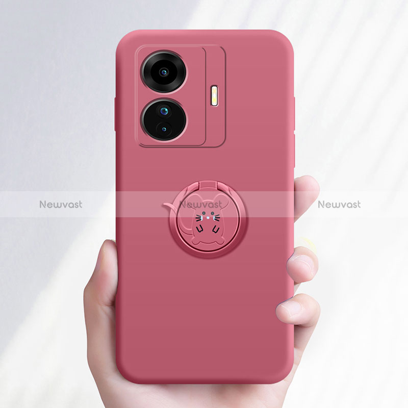 Ultra-thin Silicone Gel Soft Case Cover with Magnetic Finger Ring Stand S01 for Vivo T1 5G