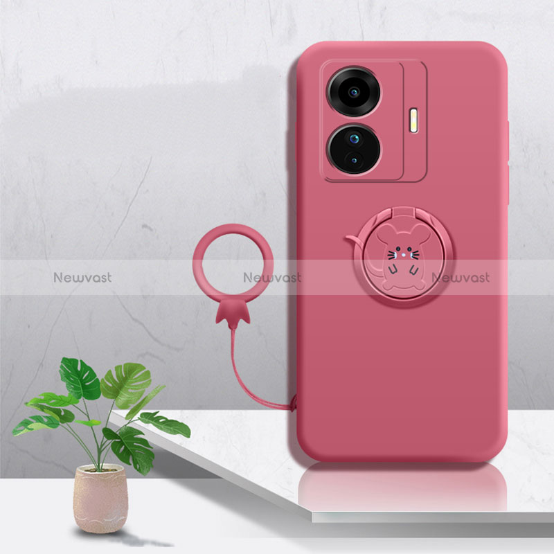 Ultra-thin Silicone Gel Soft Case Cover with Magnetic Finger Ring Stand S01 for Vivo T1 5G