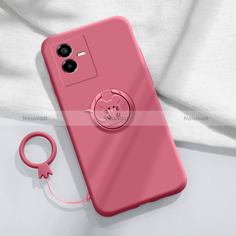 Ultra-thin Silicone Gel Soft Case Cover with Magnetic Finger Ring Stand S01 for Vivo T2x 5G