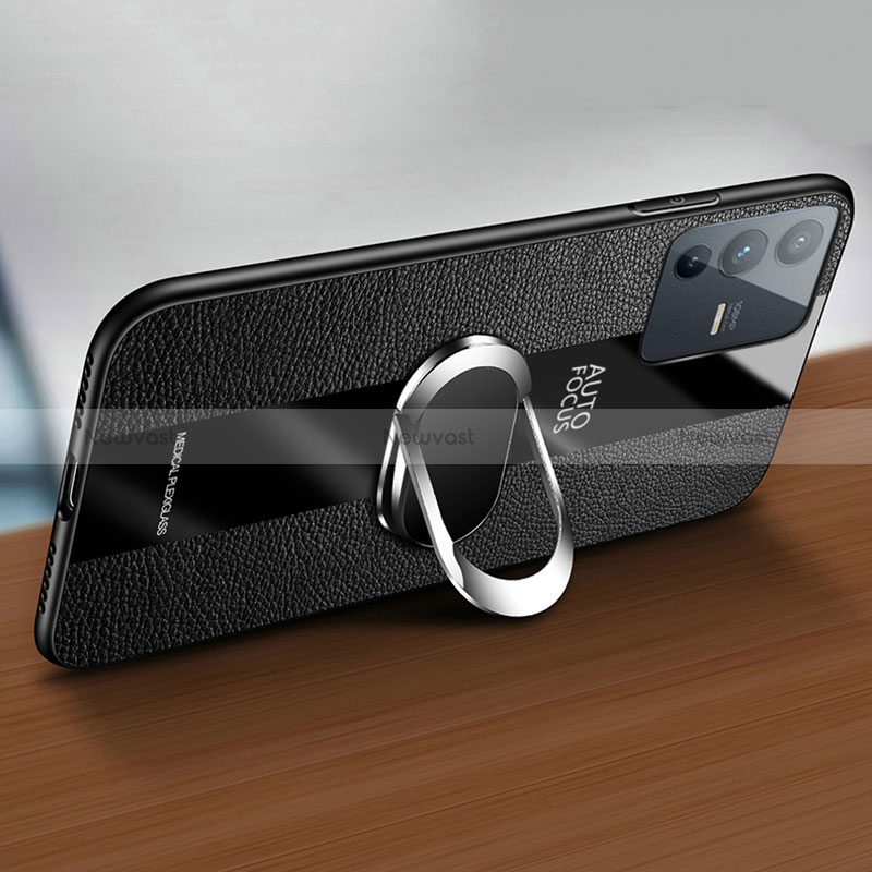 Ultra-thin Silicone Gel Soft Case Cover with Magnetic Finger Ring Stand S01 for Vivo V23 5G