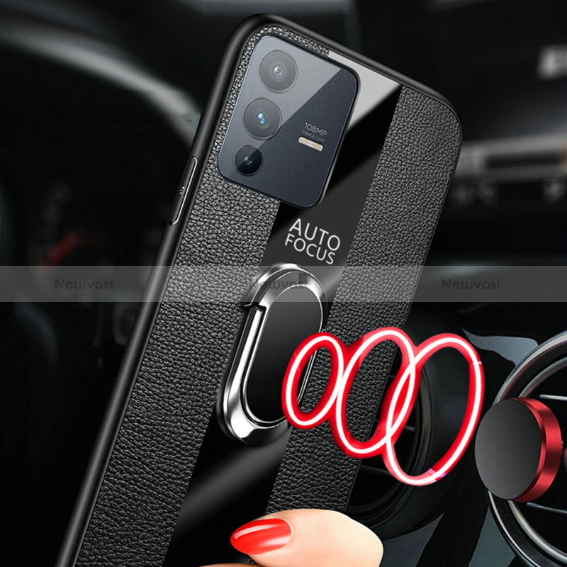 Ultra-thin Silicone Gel Soft Case Cover with Magnetic Finger Ring Stand S01 for Vivo V23 5G