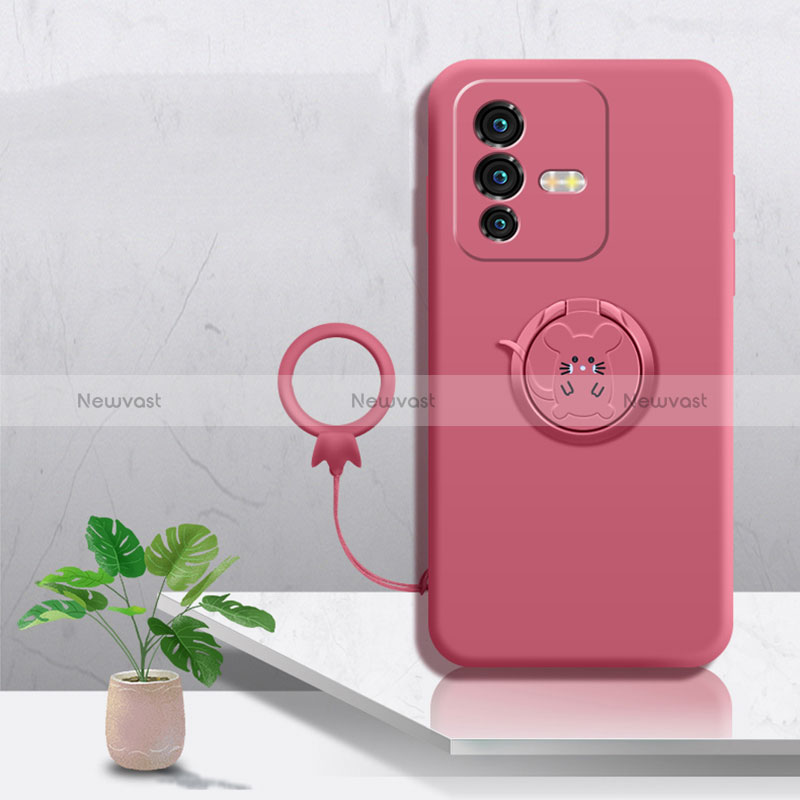 Ultra-thin Silicone Gel Soft Case Cover with Magnetic Finger Ring Stand S01 for Vivo V23 Pro 5G