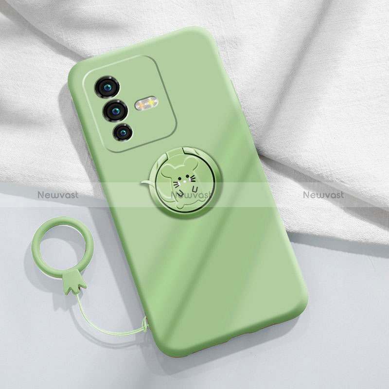 Ultra-thin Silicone Gel Soft Case Cover with Magnetic Finger Ring Stand S01 for Vivo V23 Pro 5G Green