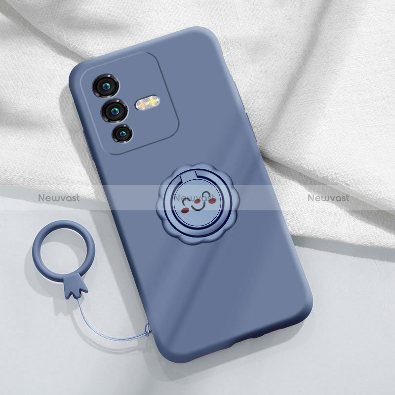 Ultra-thin Silicone Gel Soft Case Cover with Magnetic Finger Ring Stand S01 for Vivo V25 Pro 5G