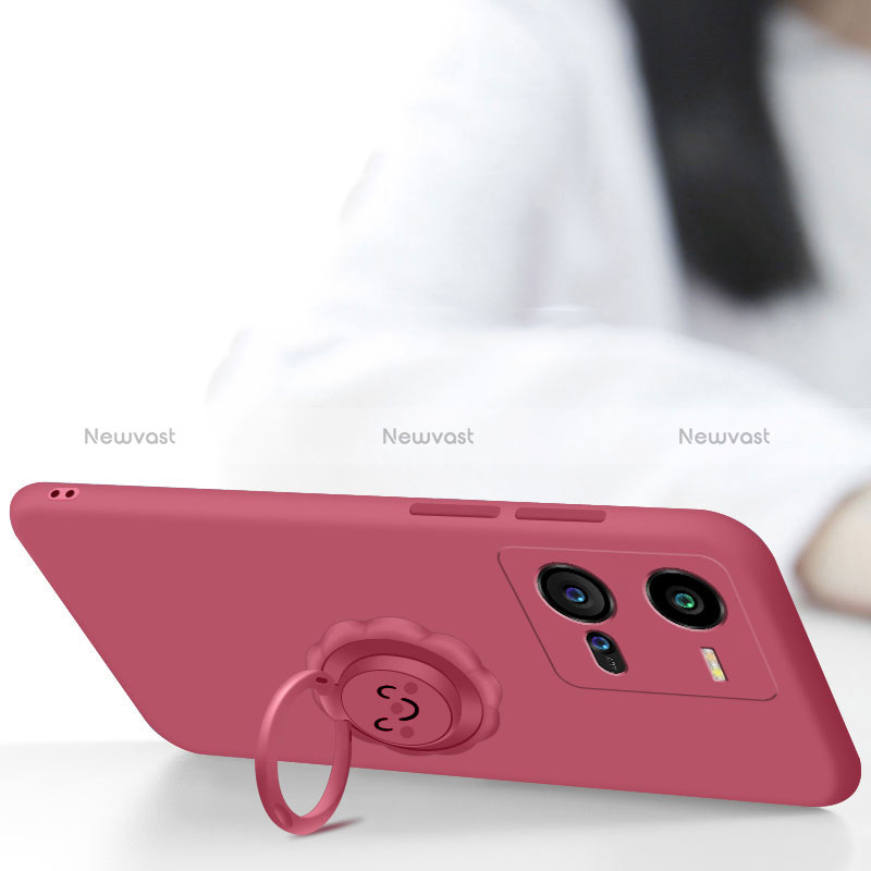 Ultra-thin Silicone Gel Soft Case Cover with Magnetic Finger Ring Stand S01 for Vivo V25e