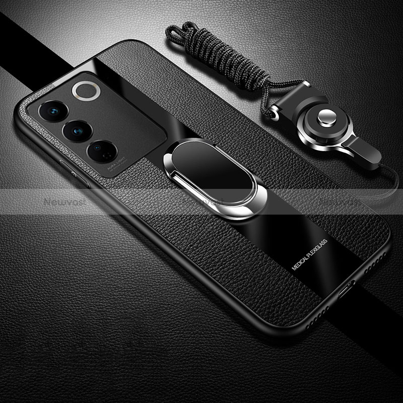 Ultra-thin Silicone Gel Soft Case Cover with Magnetic Finger Ring Stand S01 for Vivo V27 5G