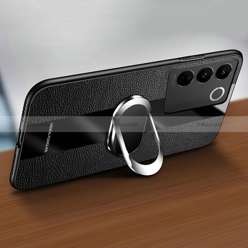 Ultra-thin Silicone Gel Soft Case Cover with Magnetic Finger Ring Stand S01 for Vivo V27 5G