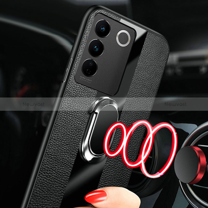 Ultra-thin Silicone Gel Soft Case Cover with Magnetic Finger Ring Stand S01 for Vivo V27 5G