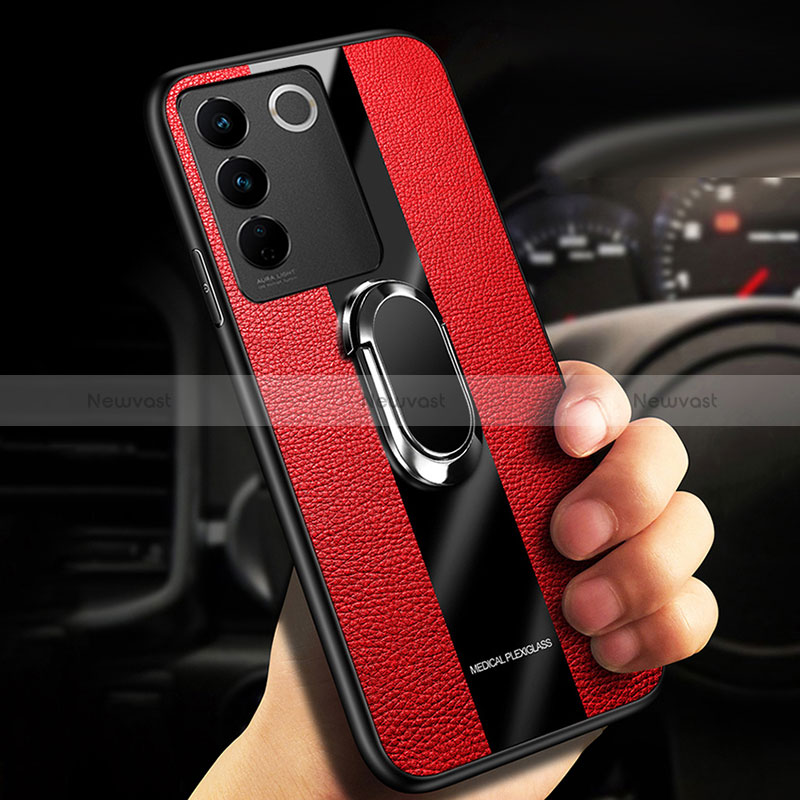 Ultra-thin Silicone Gel Soft Case Cover with Magnetic Finger Ring Stand S01 for Vivo V27 5G