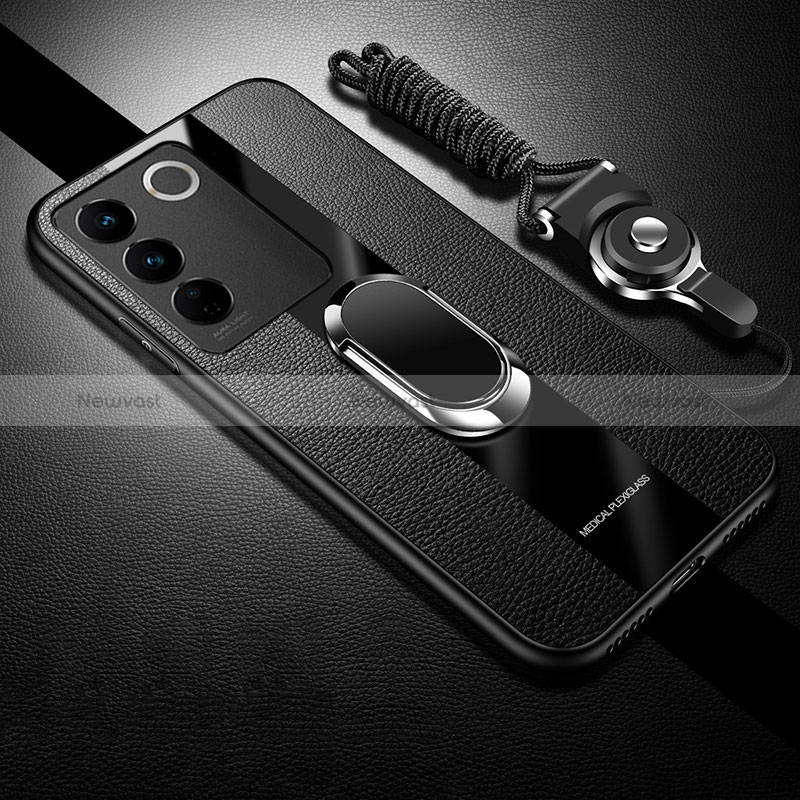 Ultra-thin Silicone Gel Soft Case Cover with Magnetic Finger Ring Stand S01 for Vivo V27e 5G