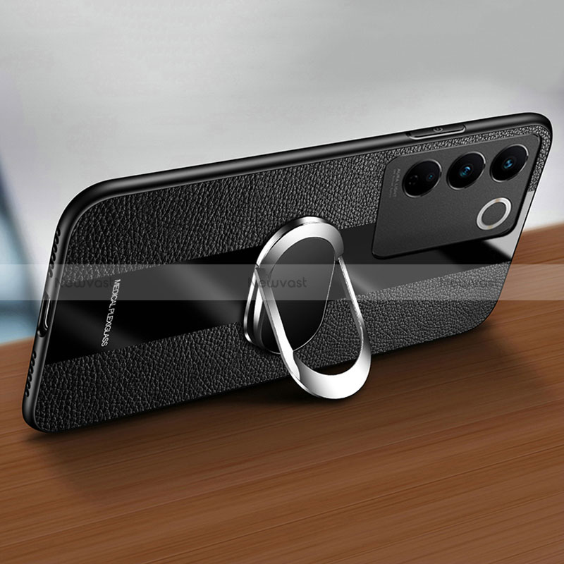 Ultra-thin Silicone Gel Soft Case Cover with Magnetic Finger Ring Stand S01 for Vivo V27e 5G