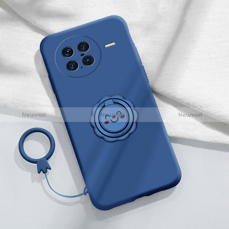 Ultra-thin Silicone Gel Soft Case Cover with Magnetic Finger Ring Stand S01 for Vivo X Note Blue