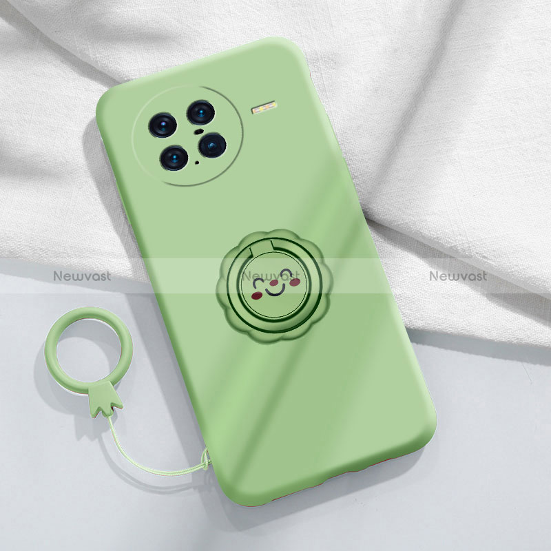 Ultra-thin Silicone Gel Soft Case Cover with Magnetic Finger Ring Stand S01 for Vivo X Note Green