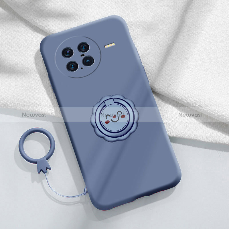 Ultra-thin Silicone Gel Soft Case Cover with Magnetic Finger Ring Stand S01 for Vivo X Note Lavender Gray