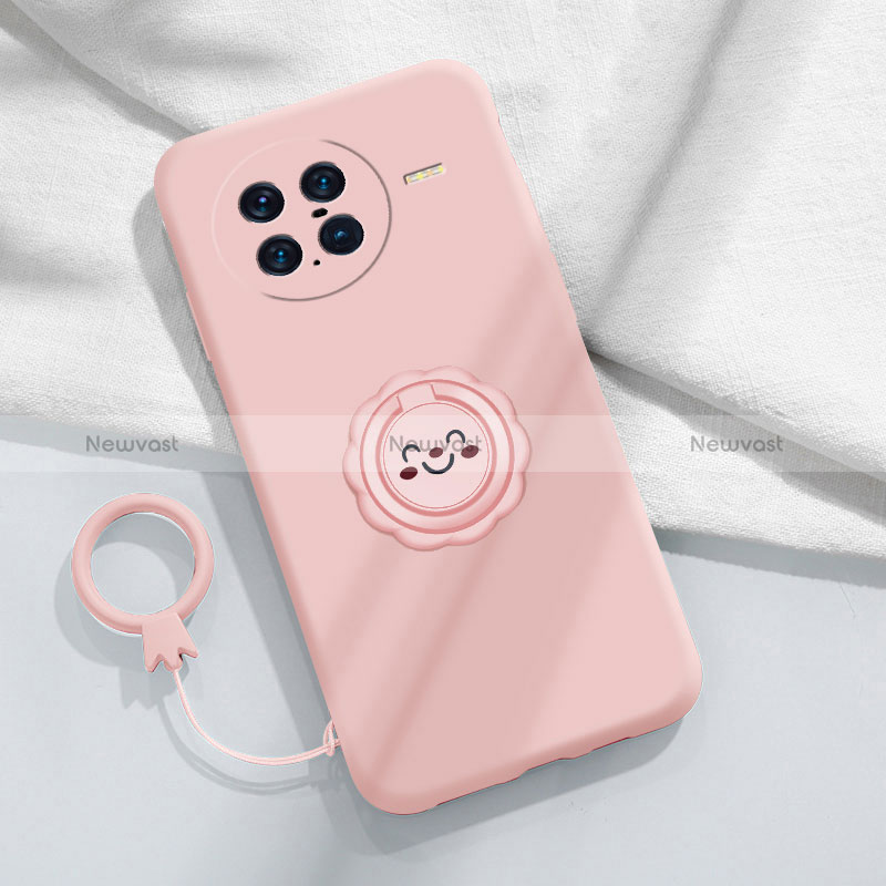 Ultra-thin Silicone Gel Soft Case Cover with Magnetic Finger Ring Stand S01 for Vivo X Note Pink