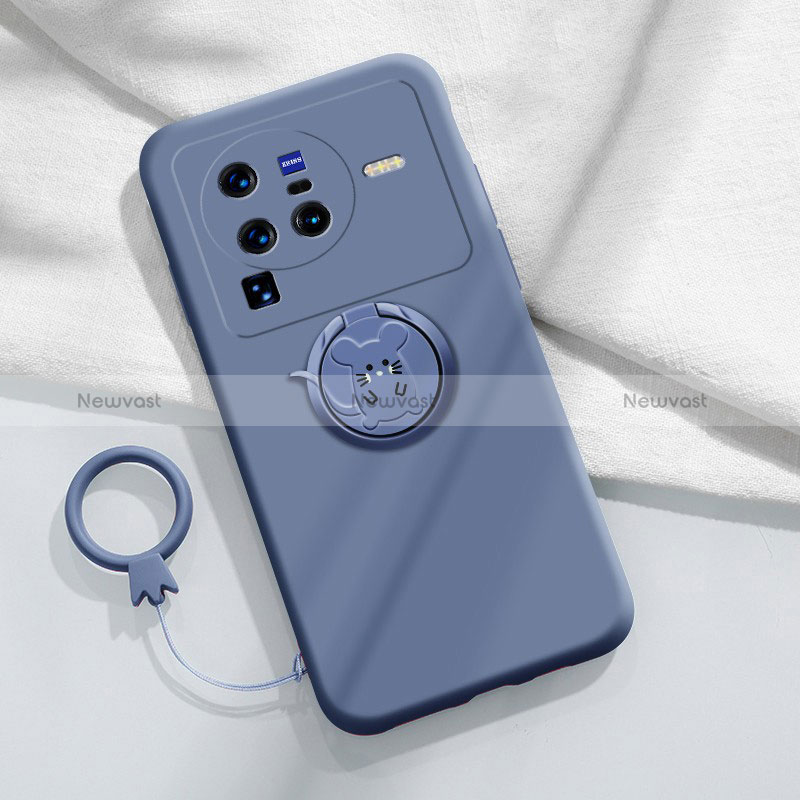 Ultra-thin Silicone Gel Soft Case Cover with Magnetic Finger Ring Stand S01 for Vivo X80 Pro 5G