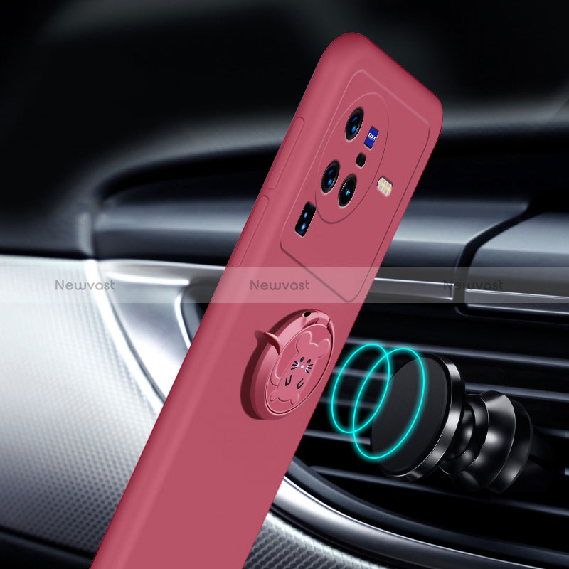 Ultra-thin Silicone Gel Soft Case Cover with Magnetic Finger Ring Stand S01 for Vivo X80 Pro 5G