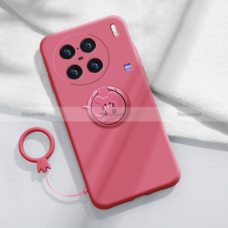 Ultra-thin Silicone Gel Soft Case Cover with Magnetic Finger Ring Stand S01 for Vivo X90 5G