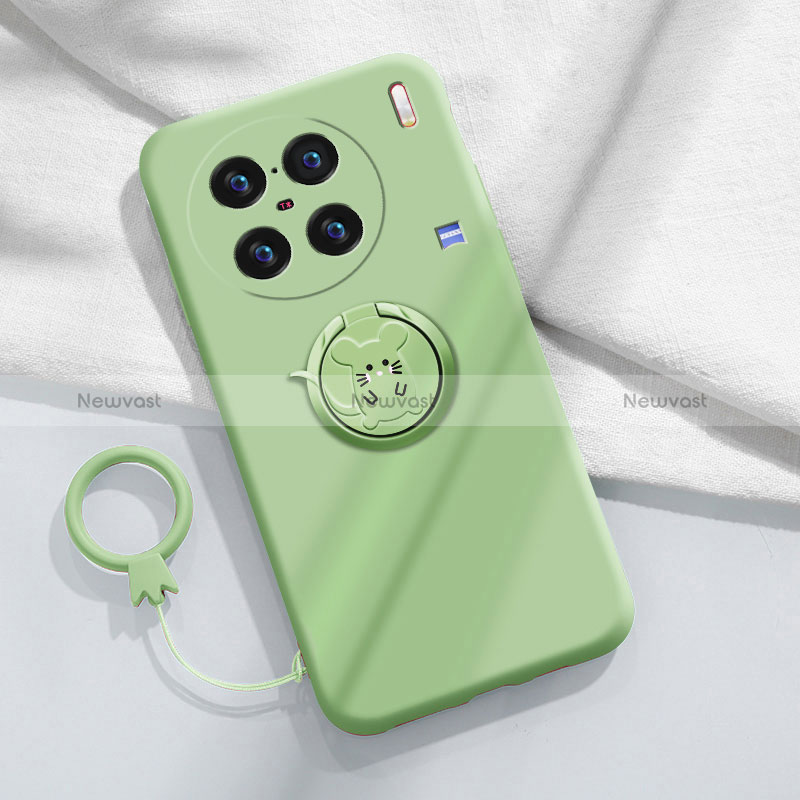 Ultra-thin Silicone Gel Soft Case Cover with Magnetic Finger Ring Stand S01 for Vivo X90 Pro 5G