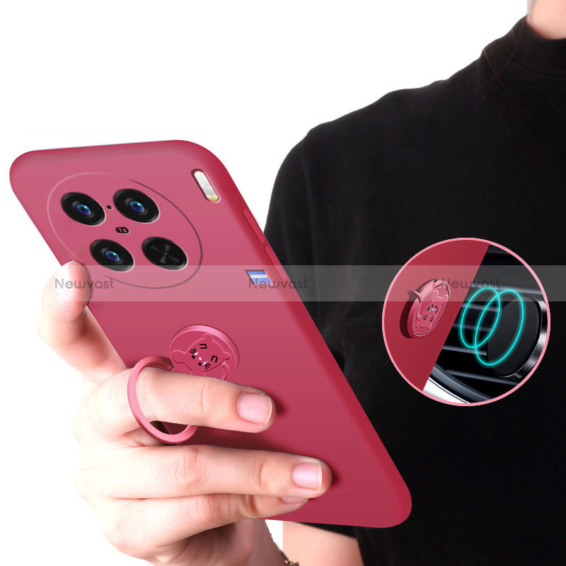 Ultra-thin Silicone Gel Soft Case Cover with Magnetic Finger Ring Stand S01 for Vivo X90 Pro+ Plus 5G