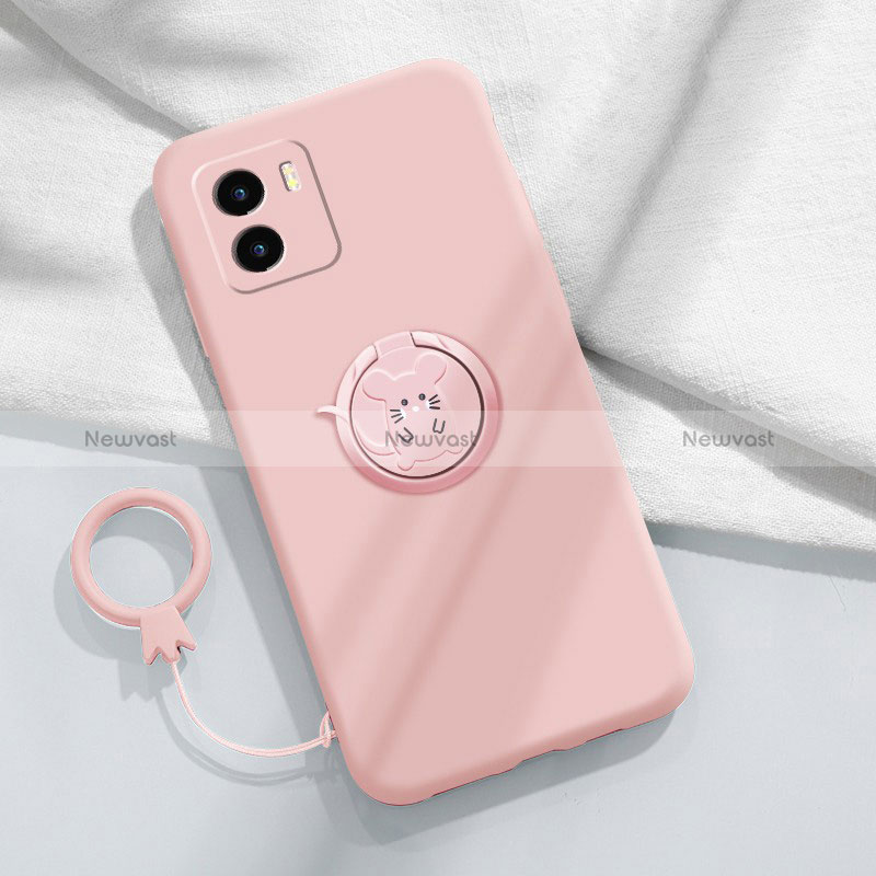 Ultra-thin Silicone Gel Soft Case Cover with Magnetic Finger Ring Stand S01 for Vivo Y01 Pink