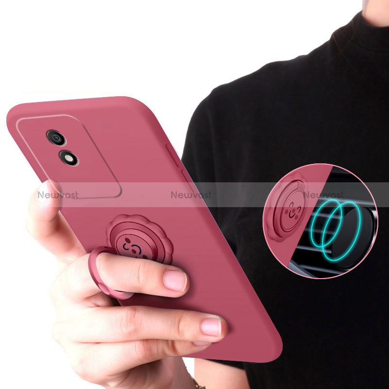 Ultra-thin Silicone Gel Soft Case Cover with Magnetic Finger Ring Stand S01 for Vivo Y02