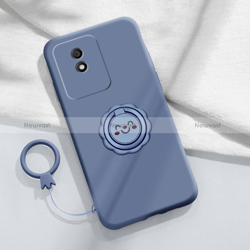Ultra-thin Silicone Gel Soft Case Cover with Magnetic Finger Ring Stand S01 for Vivo Y02 Lavender Gray