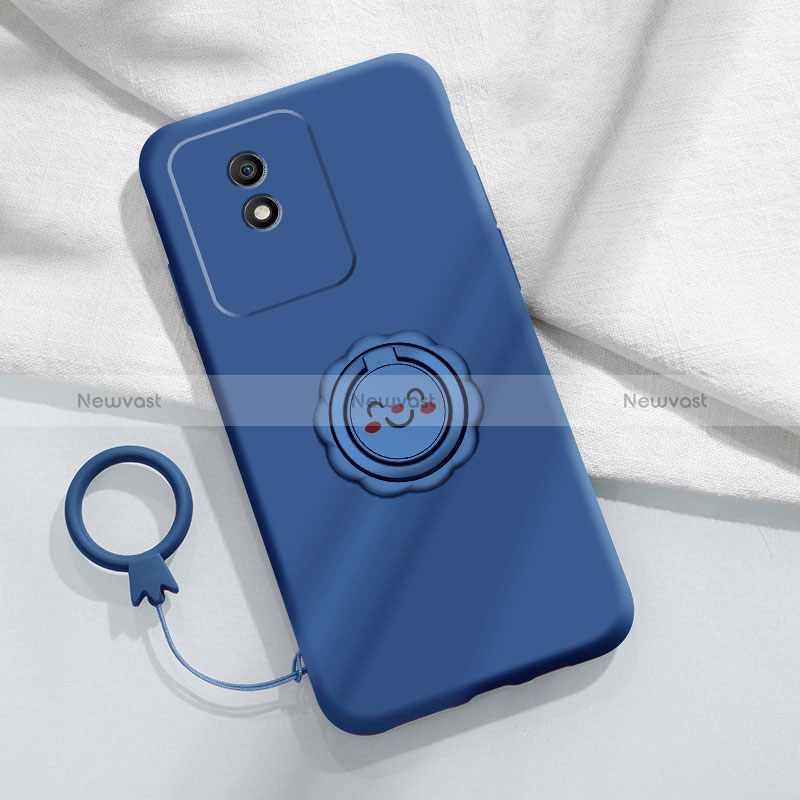 Ultra-thin Silicone Gel Soft Case Cover with Magnetic Finger Ring Stand S01 for Vivo Y02A Blue