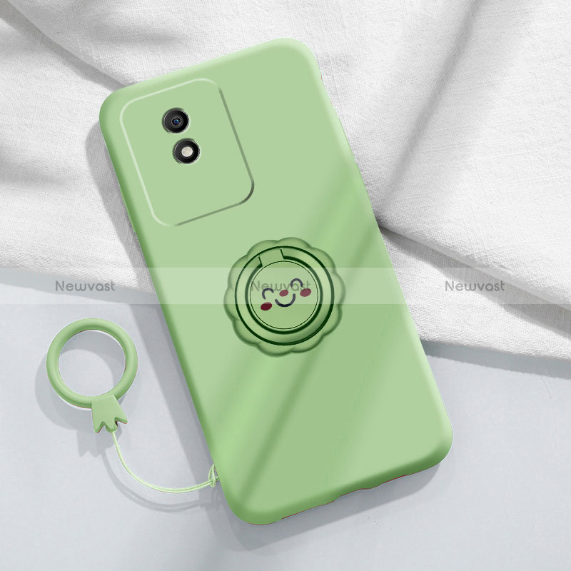 Ultra-thin Silicone Gel Soft Case Cover with Magnetic Finger Ring Stand S01 for Vivo Y02A Green