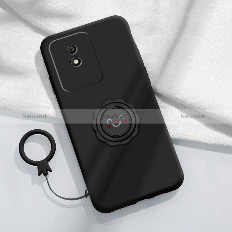 Ultra-thin Silicone Gel Soft Case Cover with Magnetic Finger Ring Stand S01 for Vivo Y02t Black