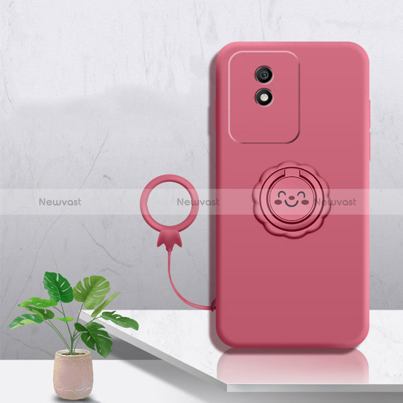 Ultra-thin Silicone Gel Soft Case Cover with Magnetic Finger Ring Stand S01 for Vivo Y11 (2023)