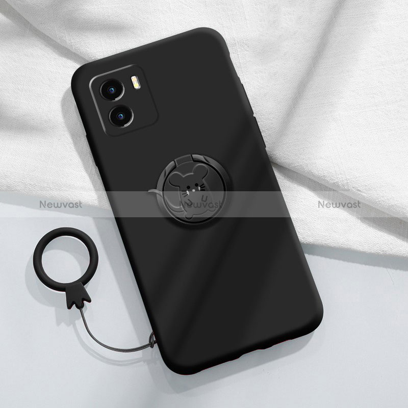 Ultra-thin Silicone Gel Soft Case Cover with Magnetic Finger Ring Stand S01 for Vivo Y15A Black