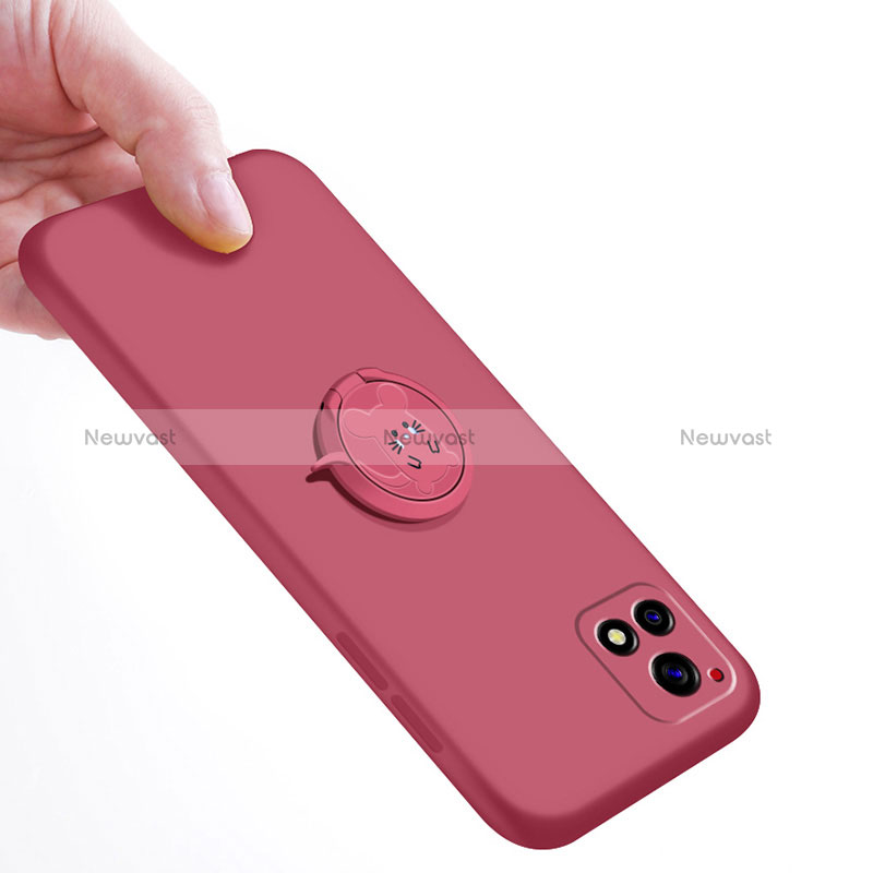 Ultra-thin Silicone Gel Soft Case Cover with Magnetic Finger Ring Stand S01 for Vivo Y31s 5G