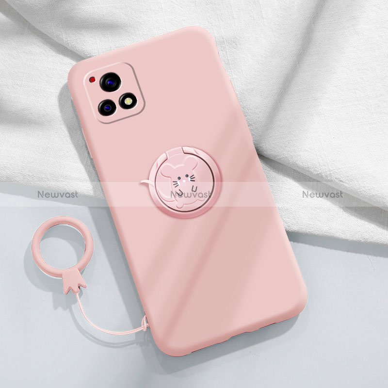 Ultra-thin Silicone Gel Soft Case Cover with Magnetic Finger Ring Stand S01 for Vivo Y31s 5G