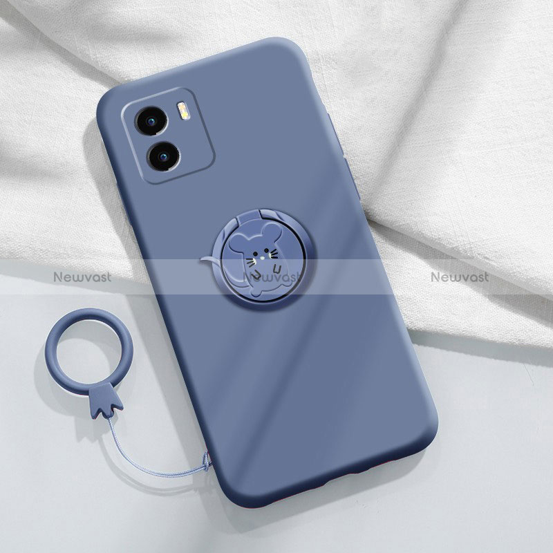 Ultra-thin Silicone Gel Soft Case Cover with Magnetic Finger Ring Stand S01 for Vivo Y32t Lavender Gray