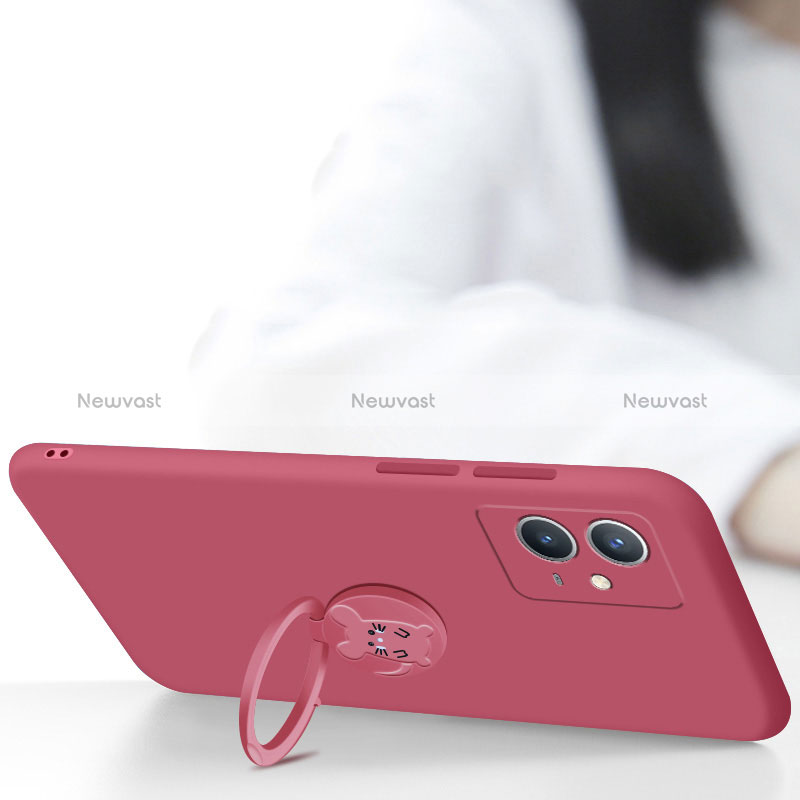 Ultra-thin Silicone Gel Soft Case Cover with Magnetic Finger Ring Stand S01 for Vivo Y33e 5G