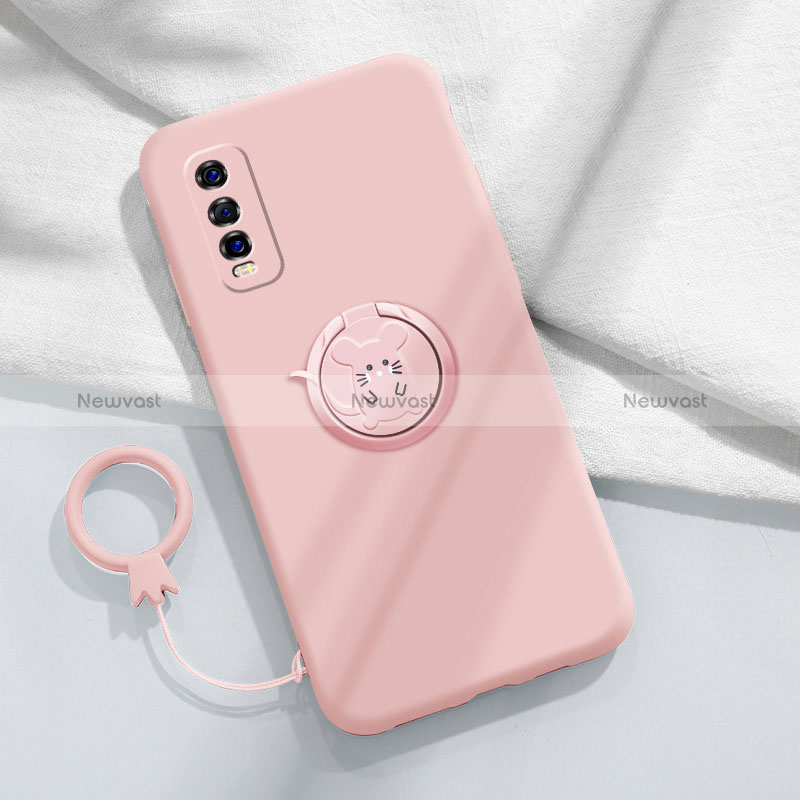 Ultra-thin Silicone Gel Soft Case Cover with Magnetic Finger Ring Stand S01 for Vivo Y50t Pink