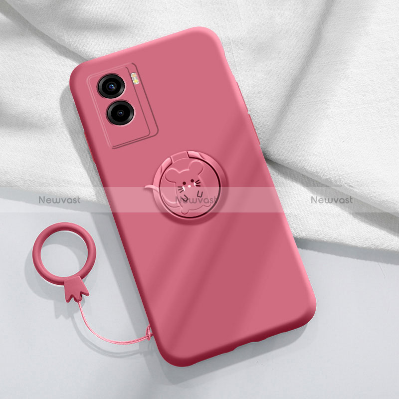 Ultra-thin Silicone Gel Soft Case Cover with Magnetic Finger Ring Stand S01 for Vivo Y55s (2021)