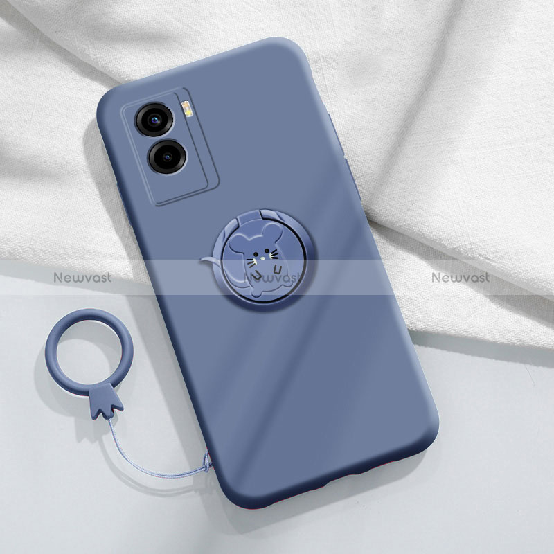 Ultra-thin Silicone Gel Soft Case Cover with Magnetic Finger Ring Stand S01 for Vivo Y72t